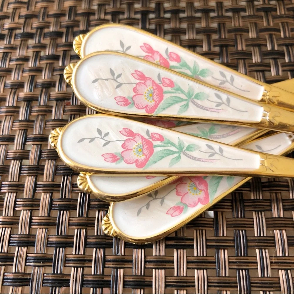 Gold and Floral Spoons with Decorative Box